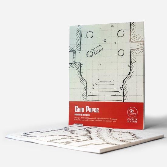 Grid Paper, Dragon's Lair Size. 50 vellen 120 GSM papier met handgetekende 1x1 inch vakjes. Perfect voor baasgevechten, catacomben en legendarische schuilplaatsen.
