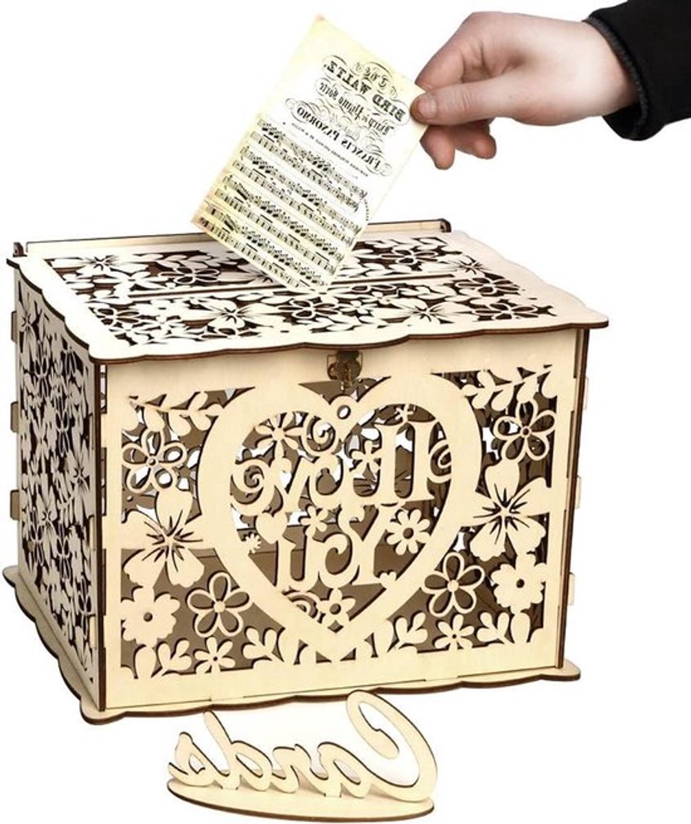 Allecto Plus - Houten Geldkistje met Slot - DIY Geldkistje voor Trouwfeest