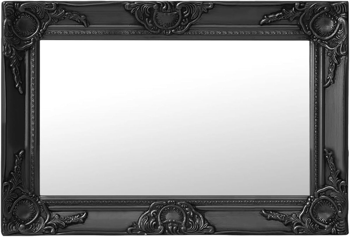 Barok spiegel - Wandspiegel sierlijk - Kamer decoreren - Houten frame - 60x40 cm - Zwart