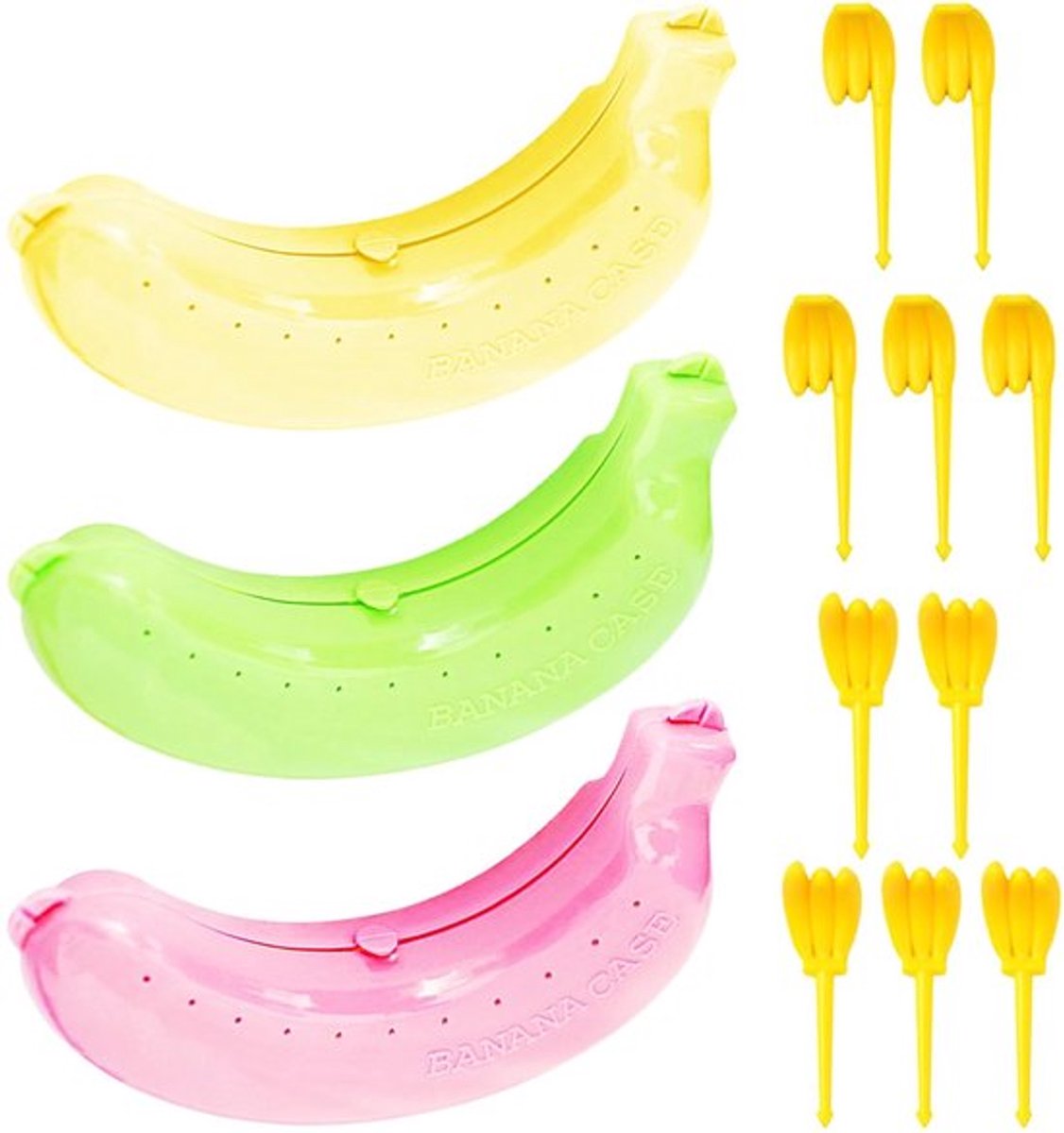 Zeynomax - 3-delige bananenbox - Draagbaar - Met knijpbescherming - Roze, Groen