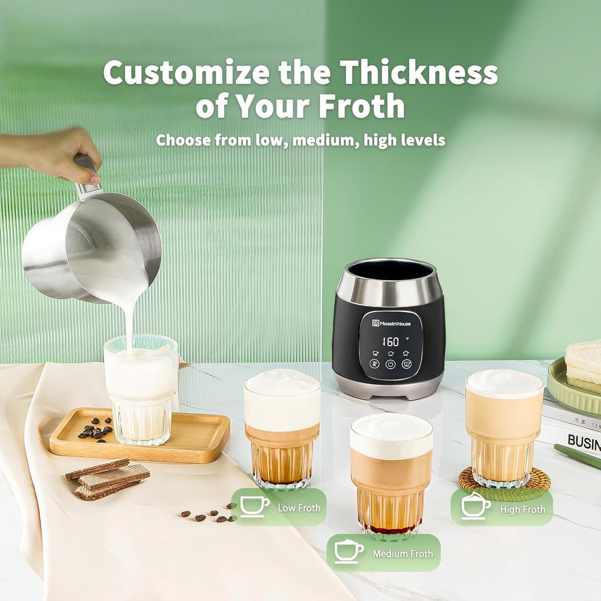 Elektrische Melkopschuimer 600 ml - Automatische Melkopschuimer met Instelbare Temperatuur en Schuimsterkte - Smart Touch voor Latte, Cappuccino en Chocolademelk — cadeau in Kookcadeaus - foto 5