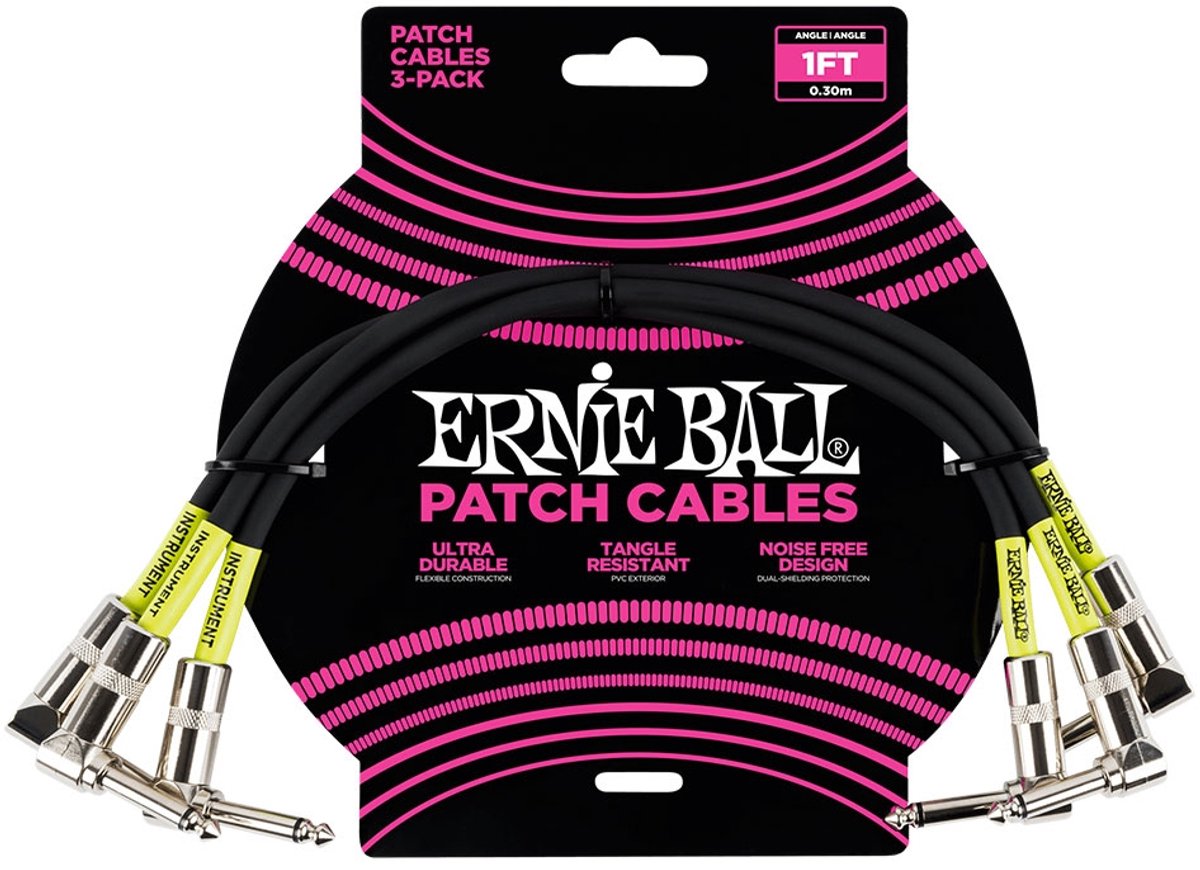 Ernie Ball 6075 Patchkabelset Zwart 30cm 3-Pack