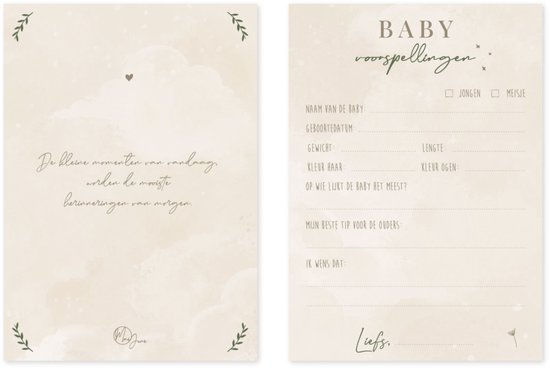 10x Babyshower Invulkaarten - Mae June - Baby Voorspellingen & Lieve Woorden - 10 Stuks - A6 - Beige - Genderneutraal - Jongen of Meisje — afbeelding 3