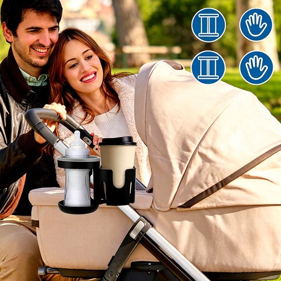 2-in-1 dubbele bekerhouder - Bekerhouder voor kinderwagen - Eenvoudige installatie - Universele bekerhouder - Dubbele bekerhouder zonder boren - Geschikt voor fietsen, mountainbikes, kinderwagens en rolstoelen – Stevig — afbeelding 3