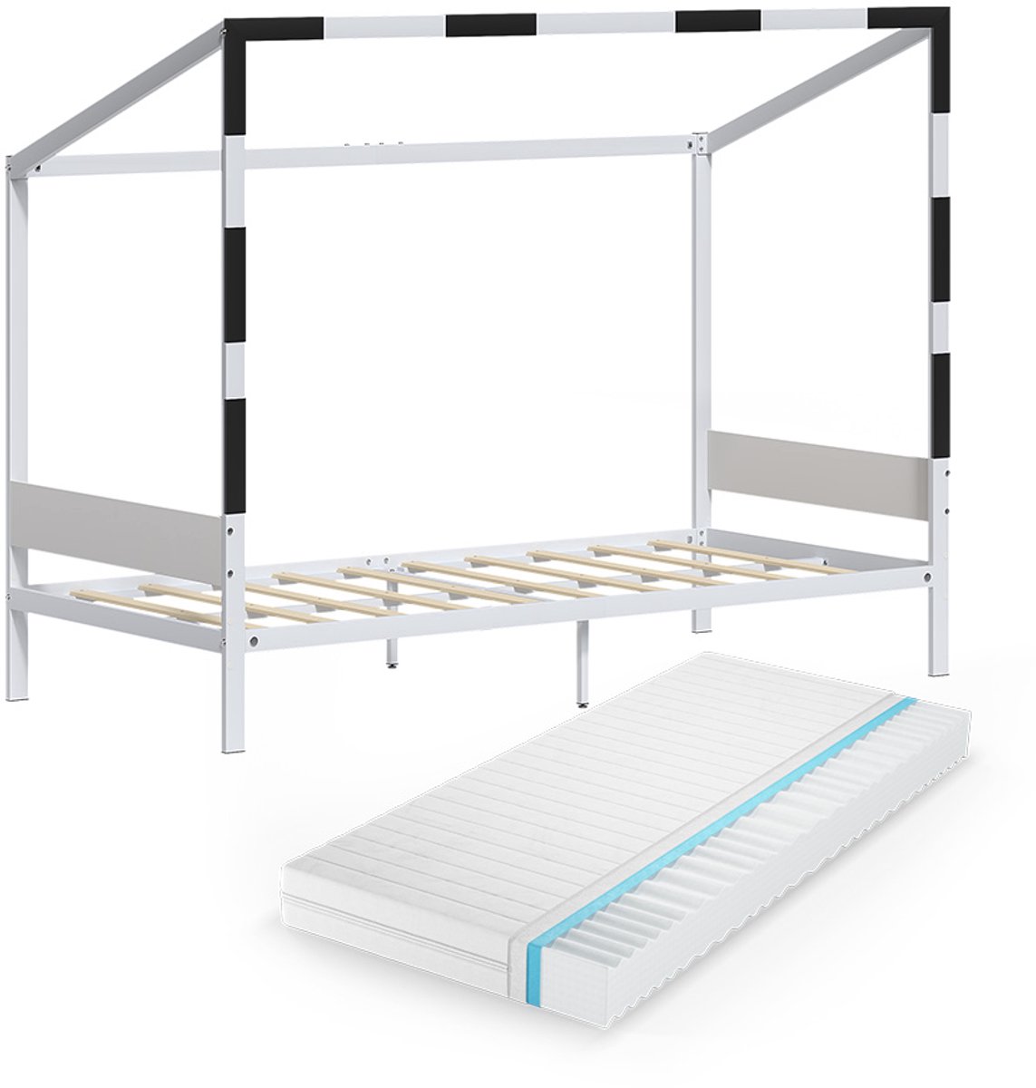 Vitalispa Kinderbed Goal, Wit/Zwart, 90x200 met matras