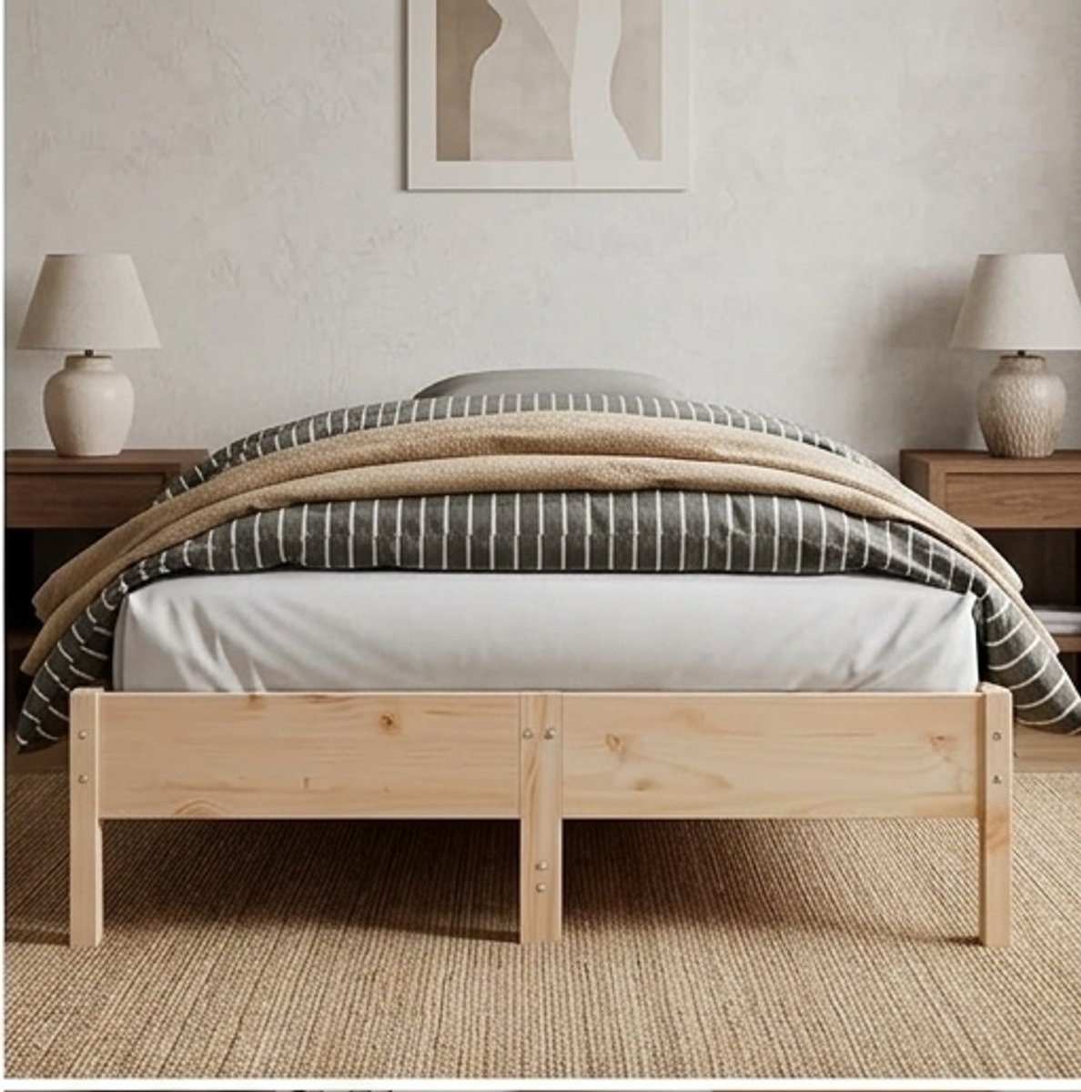 Massief Grenen Houten Bedframe 120x200 cm - Scandinavisch Bed met Lattenbodem - Stevig Eenpersoonsbed & Tweepersoons Bedframe - Natuurlijk Hout - Slaapkamer Bedframe - Medahomestore