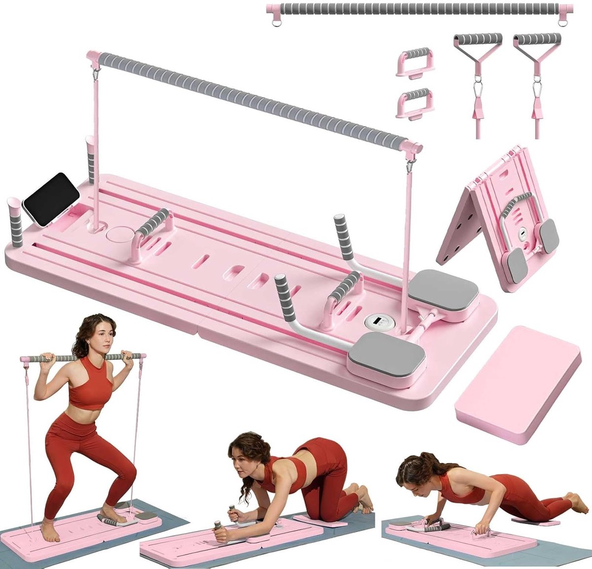 Pilates Set - Thuisgym Apparaat - Full Body Workout - Opvouwbaar en Compact - 5 kg - Roze