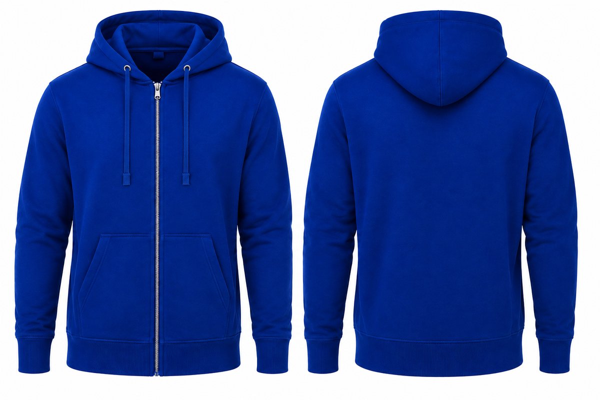 Hoodie heren met rits – sportkleding heren – katoen – casual vest met capuchon - Koningsblauw - L