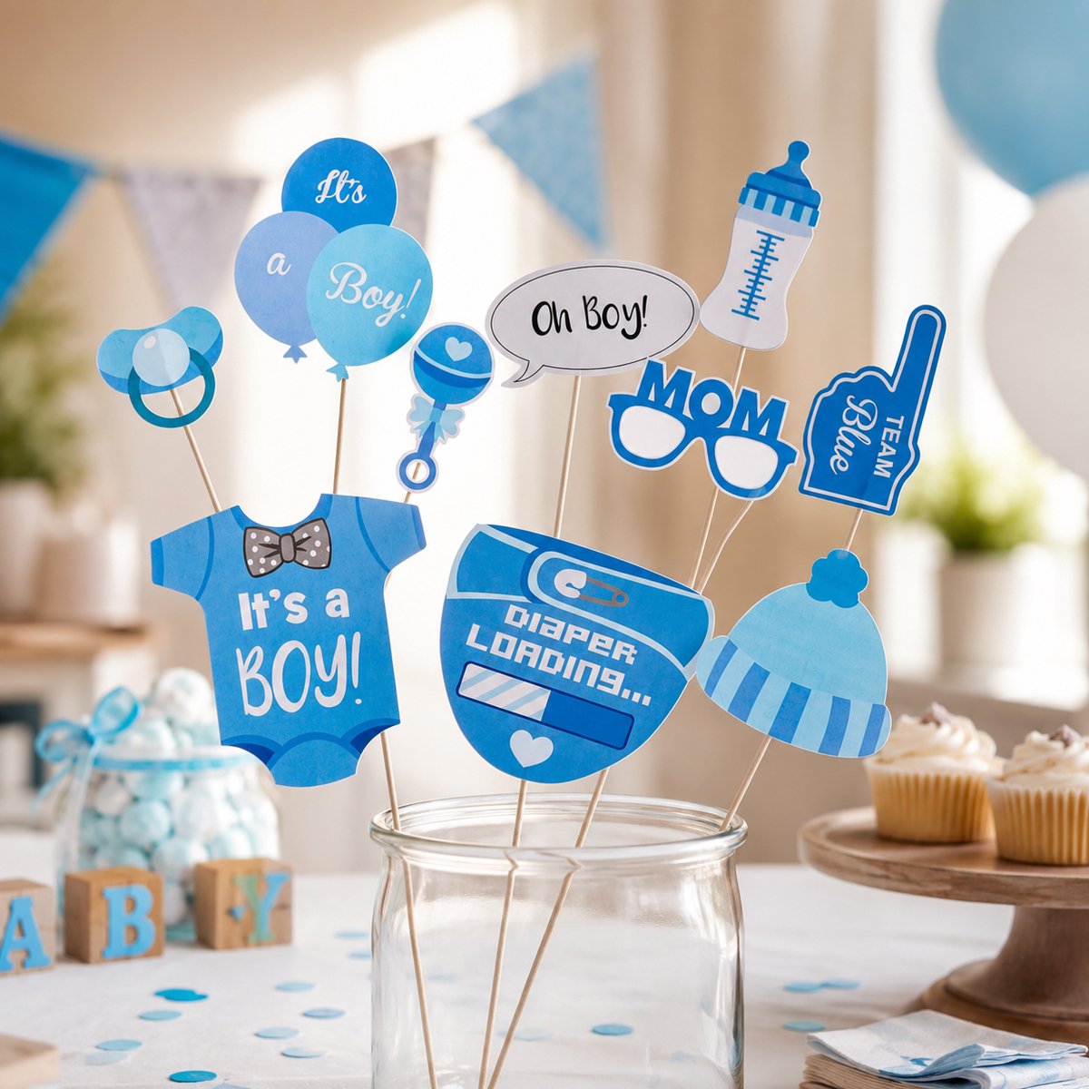 Party Casa photo booth props voor babyshower - photo booth accessoires met 10 foto props - fotobooth accessoires voor fotocabine