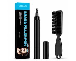 VERÔNNI Beard Filler Pen | Baardpen | Baardstift | Baardverf | Baard Kleuring | Baard Opvullen | Waterproof Baard Pen | Baard Contour | Snor Pen | Dunne Baard Invullen | 2in1 Baard Pen + Baardkam | Zwart