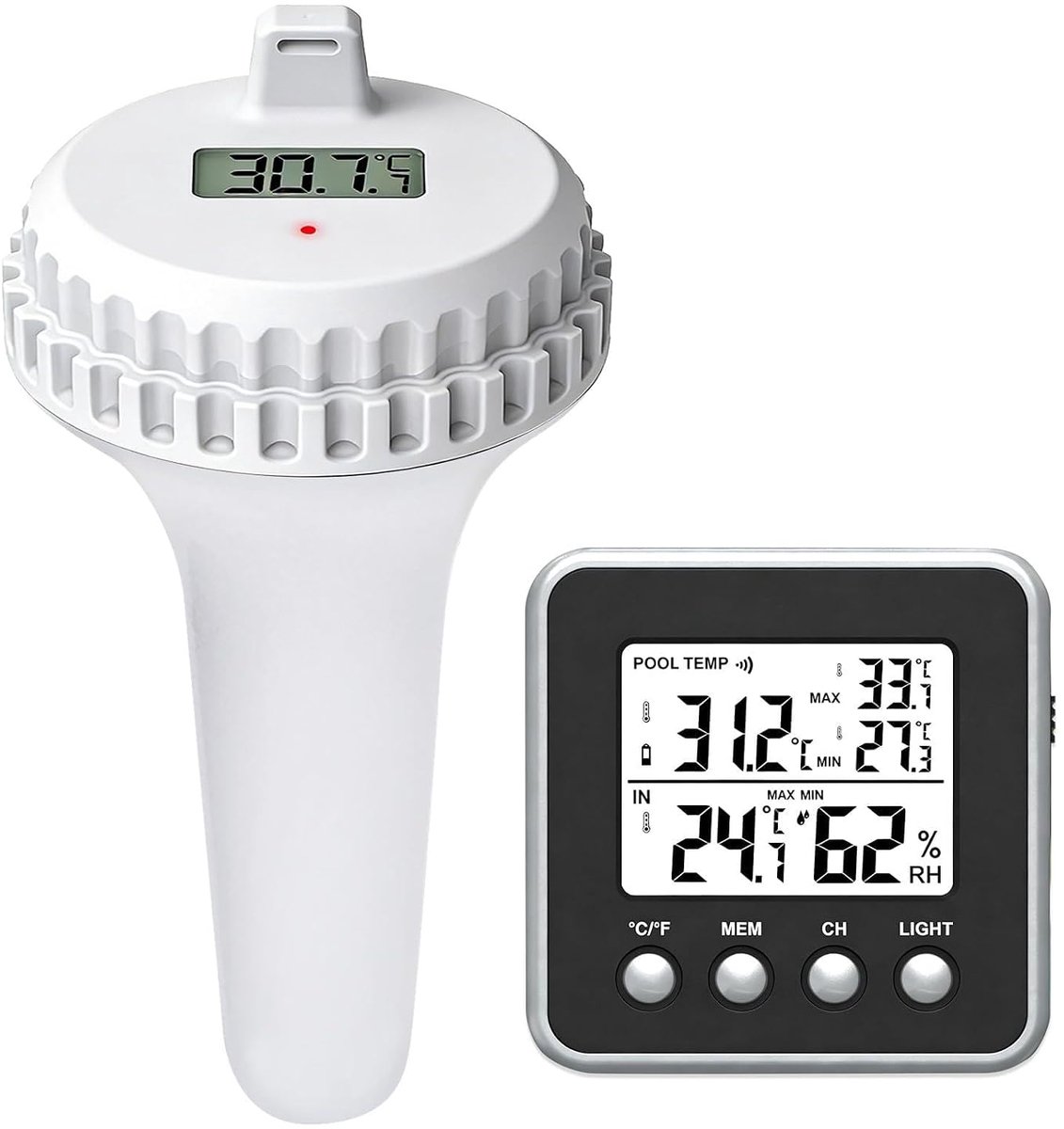 Digitale Zwembadthermometer - Drijvende Thermometer - Water Temperatuur Meten - IP67 Waterdicht - 60 m Bereik - Wit