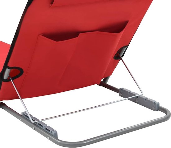 Strandmat met Rugleuning - Set van 2 - Opvouwbaar & Verstelbaar - Rood - Strandstoel Lichtgewicht voor Strand, Camping & Tuin - Weerbestendig - 160 x 53 cm — afbeelding 2