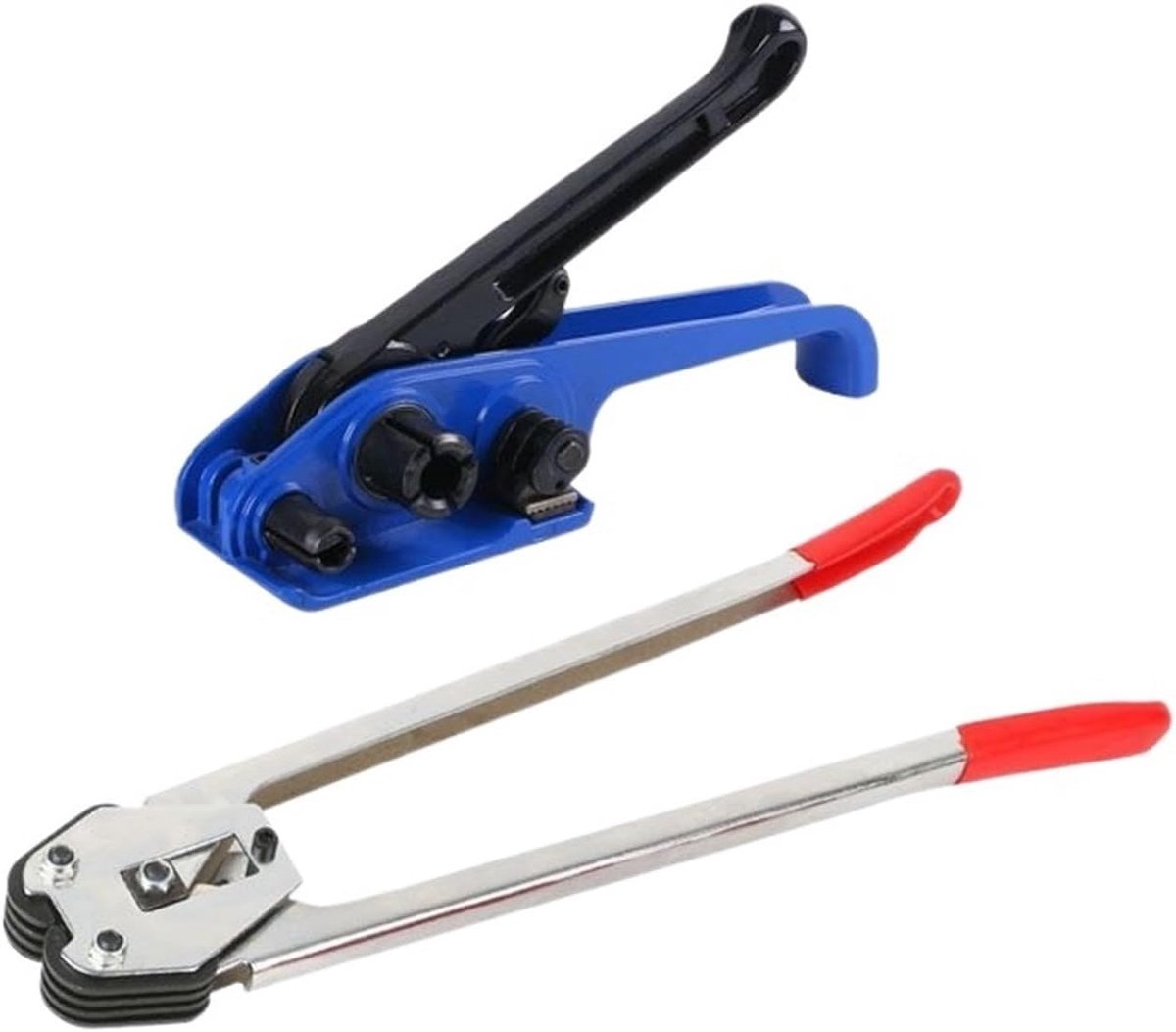 Palletband set - Omsnoeringsmachine handmatig - Goederen zekeren - Voor kunststof band - 13-19 MM breed - Blauw wit