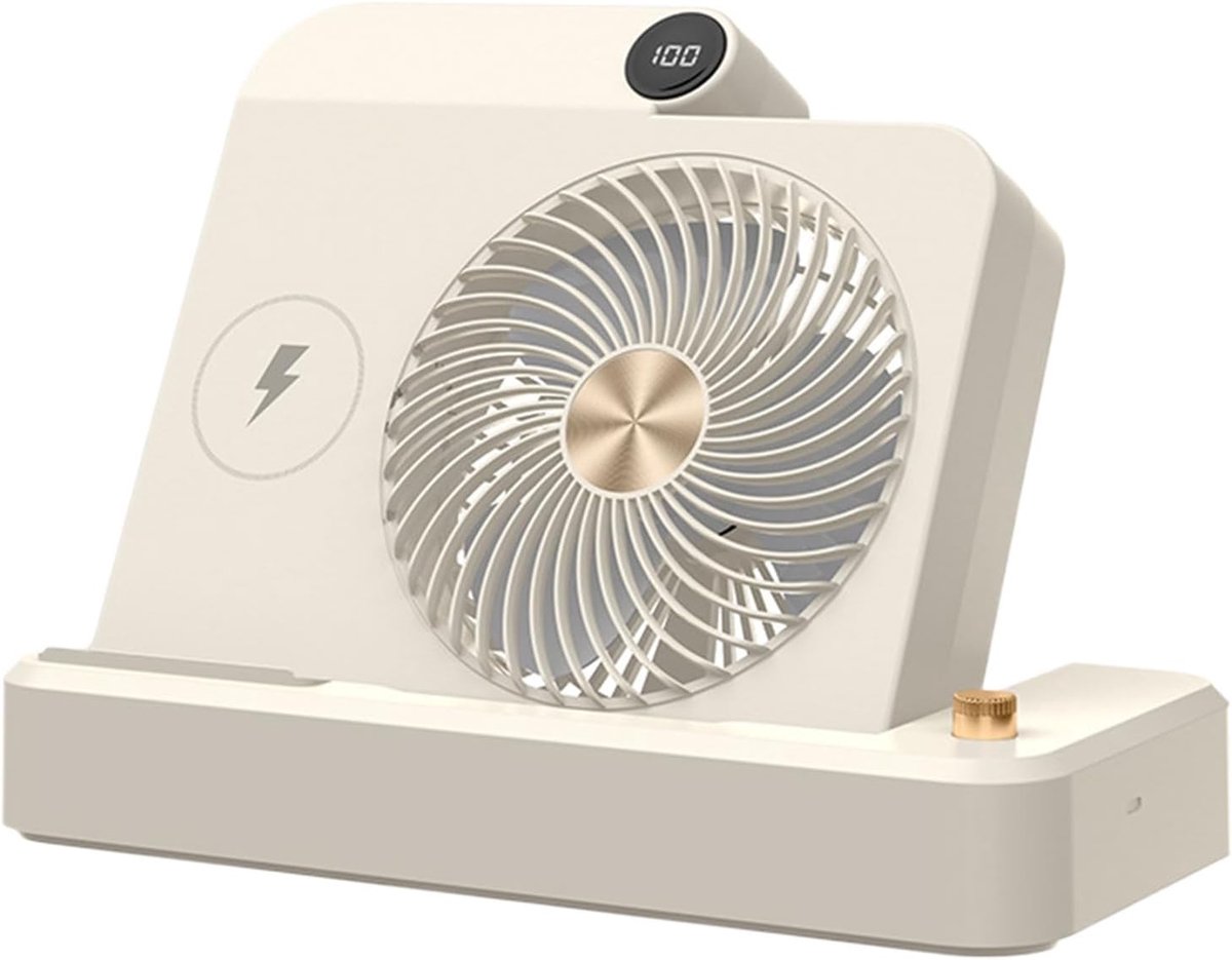 Tafelventilator - Bureau koeler - Persoonlijke koeling - 100 snelheden - 25 x 165 cm - Romig