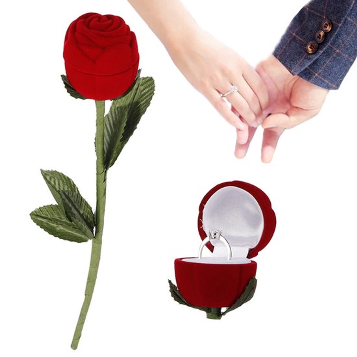 Dailygoods- Trouwring Etui Rozenblaadje - Ringdoosje - Geschenkdoos