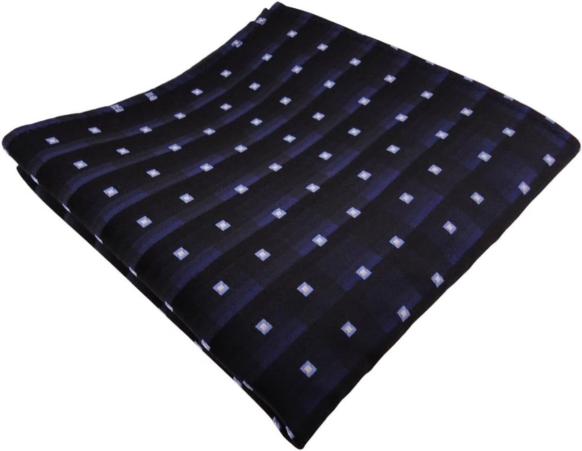 Zijden zakdoek - Herendecoratie - Netjes voor de dag - Zilveren patroon - Klein formaat - Donkerblauw