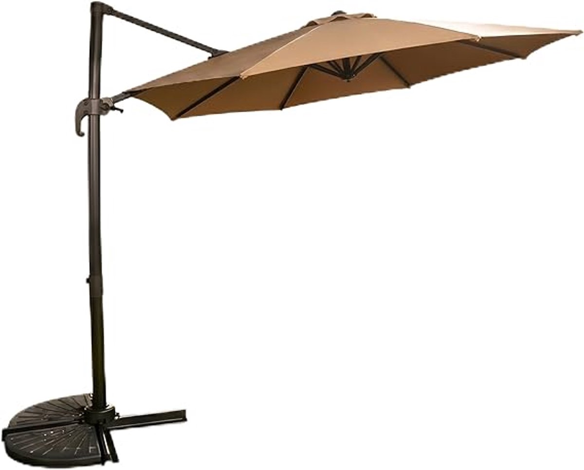 Zweefparasol Ø 300 cm - Hangparasol met Kruisvoet - 360° Draaibaar & Kantelbaar - Aluminium Frame - UV-bestendig & Waterafstotend Polyester 210PA - Grijs-Bruin (Taupe)