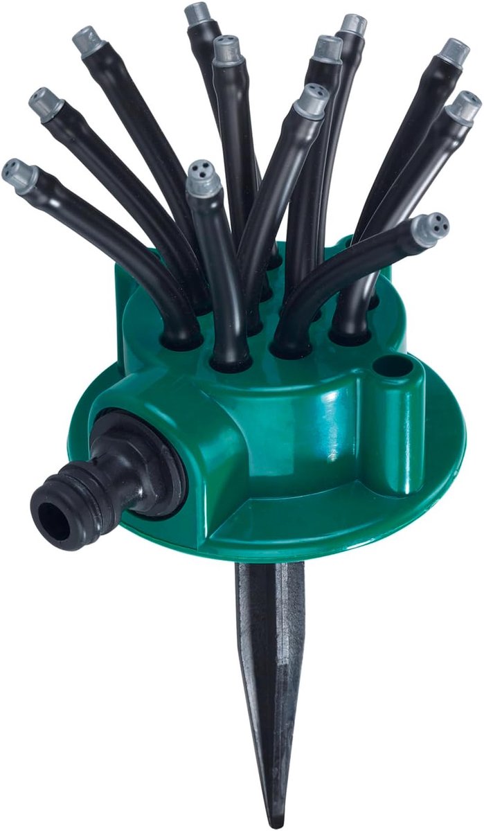 Tuinsproeier - met 12 Flexibele Armen - Premium Gazonsproeier - voor Doelgerichte Irrigatie - Multi-Nozzle Multifunctionele Cirkelsproeier - met Grondpen - Duurzaam Sorteersysteem - voor ¾ Inch Slangaansluiting - Groen Zwart