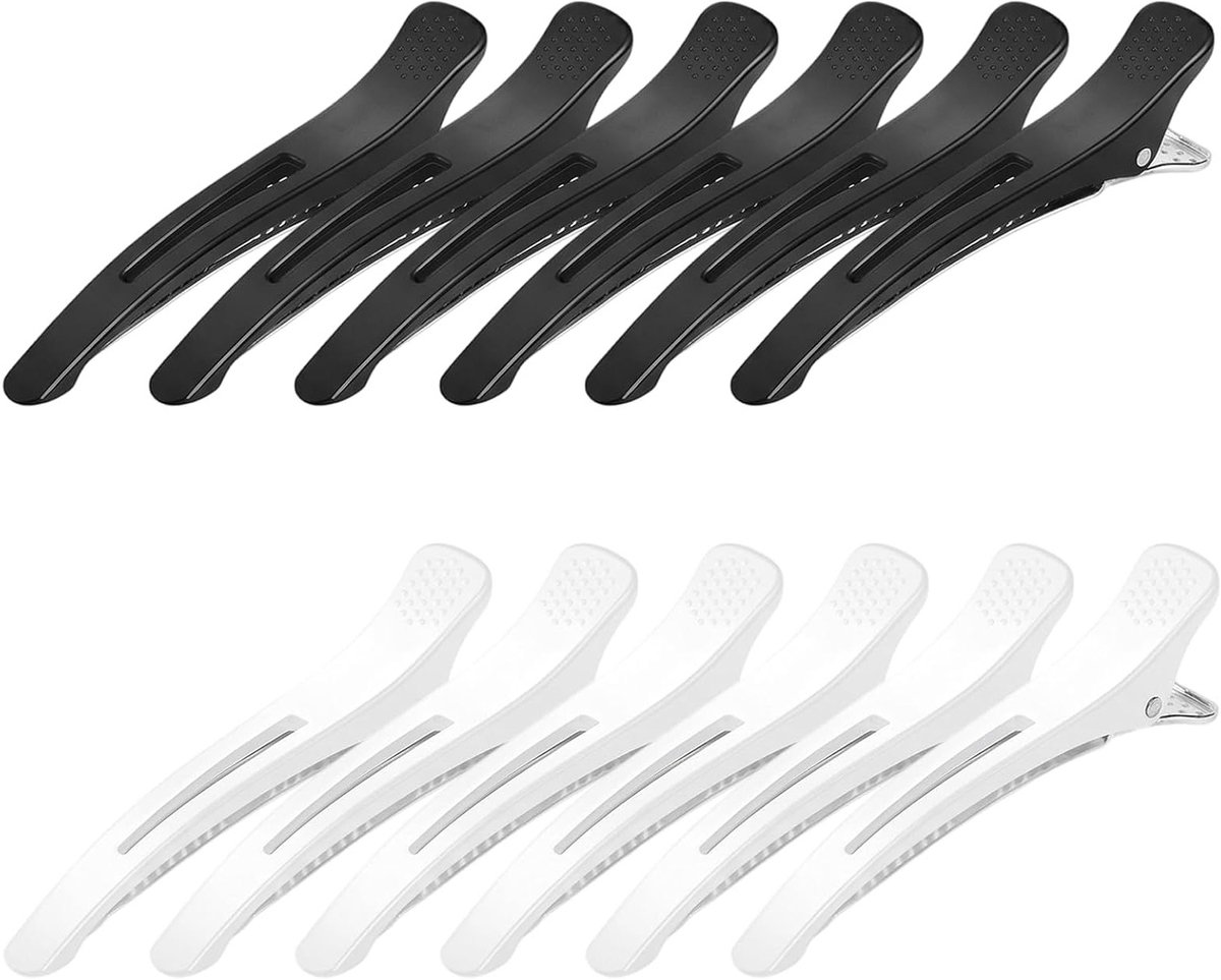 12 Stuks Professionele Haarklemmen voor Kappers, Antislip Haarclips voor Styling, Knippen en Verven met Siliconen Band in Zwart en Wit