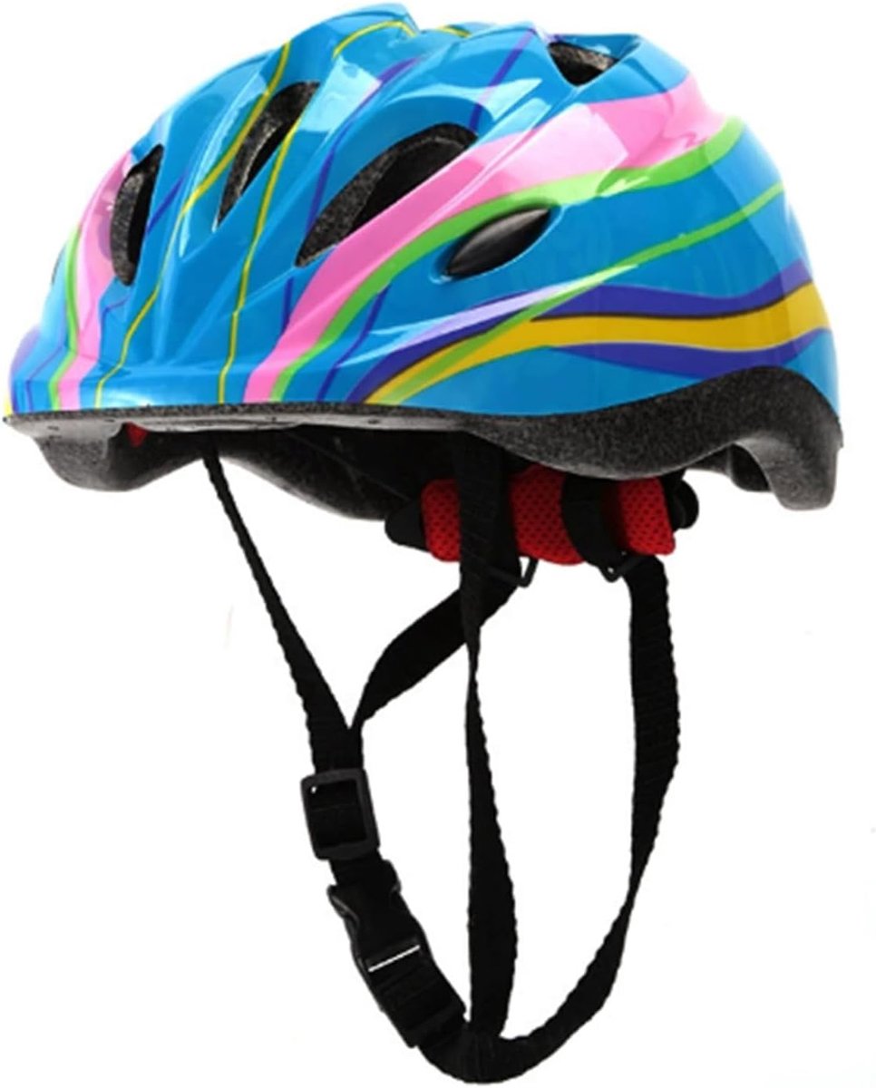 Kinder Fietshelm - Skateboardhelm Kinder - Veilig Sporten - Verstelbaar Ontwerp - 52 cm - 58 cm - Regenboog Blauw