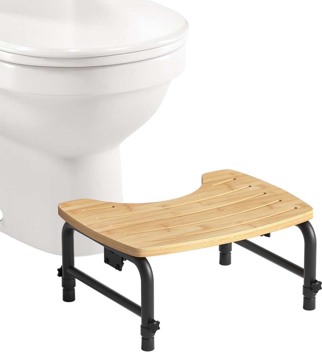 Inklapbare Toiletkruk - Krukje Toilet - Ondersteuning op Toilet - Stevig Bamboe Zitting - 40x30x23.5CM - Wit