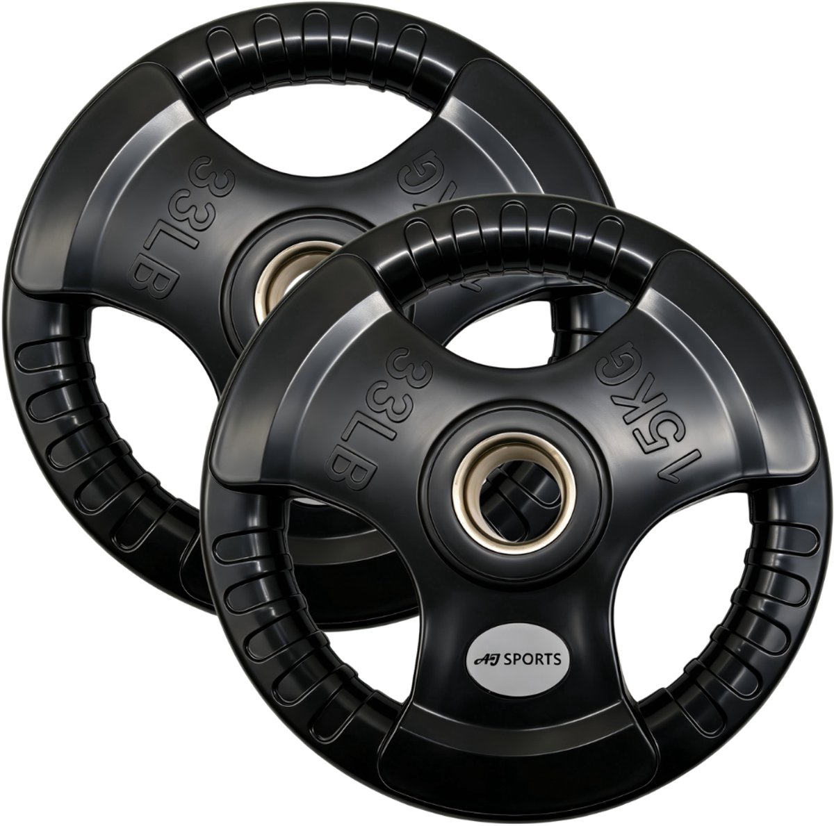 AJ-Sports Olympische Halterschijven 15kg - 2 stuks - Rubber - Handgrepen - 50 mm - Ø 50 mm - Zwart - Sport Gewichten voor Thuis - Geschikt voor Fitness, CrossFit & Functional Training