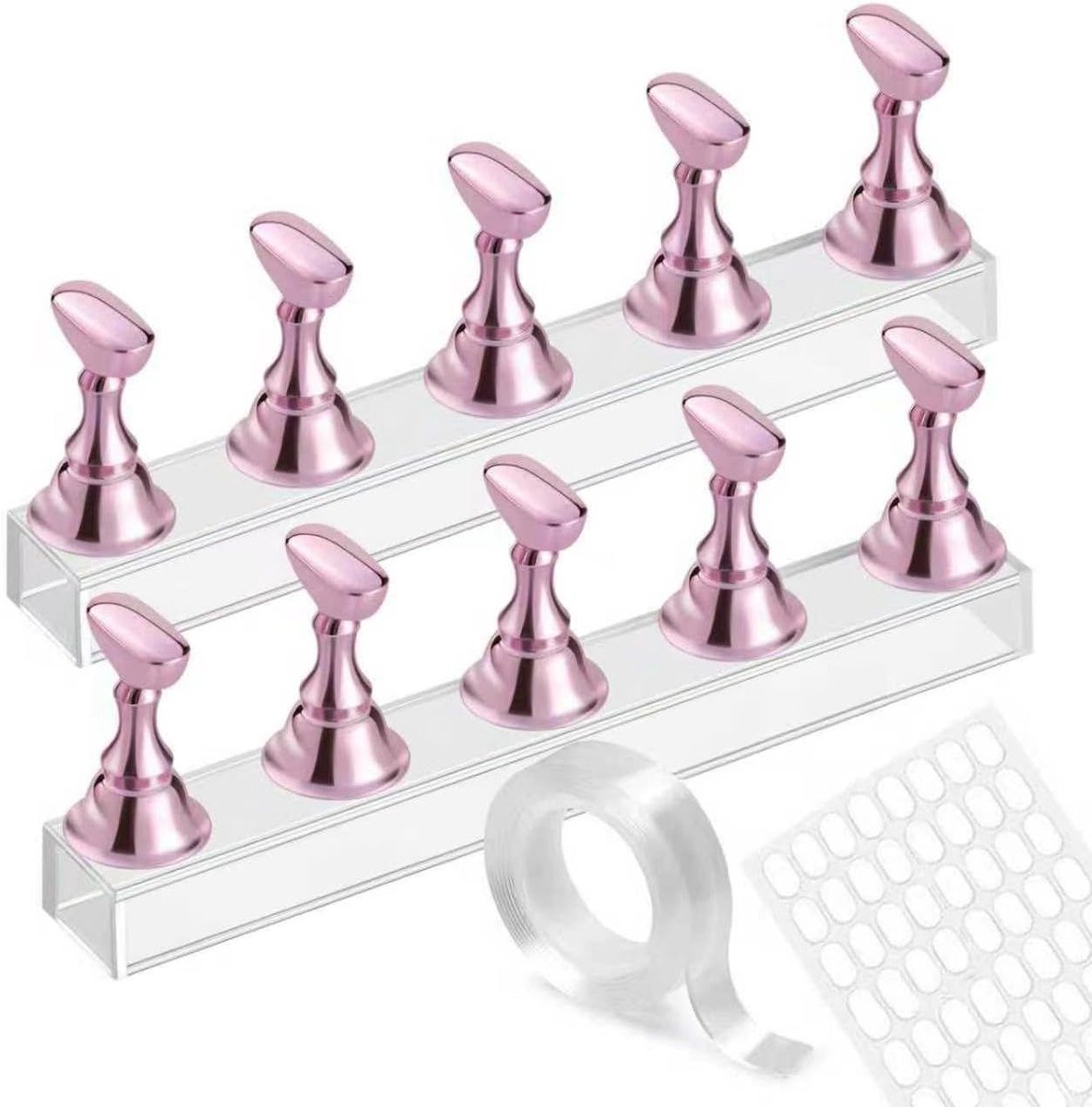 Nagelstandaard display set van 14 stuks, magnetische nageloefenhouder voor professioneel nagelschilderen en press-on nagels, inclusief dubbelzijdige tape