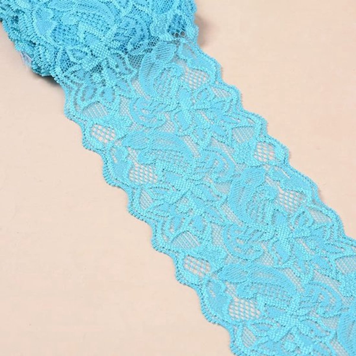 Vt products - Elastisch Kant Lint - Kanten Bloemen Rand - 8 cm Breed - Blauw