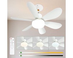 52 Cm Stille Plafondventilator met Licht en Afstandsbediening, 40 W Plafondventilatorlamp met E27 - Steker, Woonkamer, 3 Snelheden, 6 Bladen