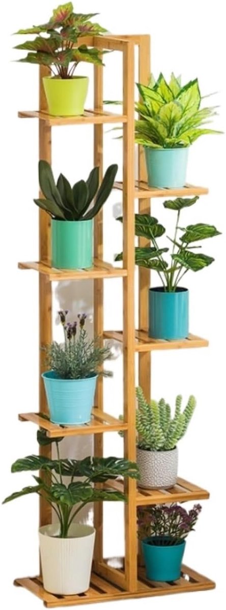 Plantenstandaard Hout - Bloempottenrek - Planten Presenteren - Ruimtebesparend Design - 145 cm Hoog - Naturel