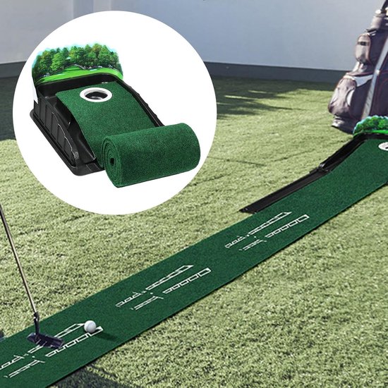 Golf Putting Mat - Oefen Mat - Putting Verbeteren - Automatische Bal Terugkeer - 259 cm Lengte - Groen Zwart van GOLF — afbeelding 4