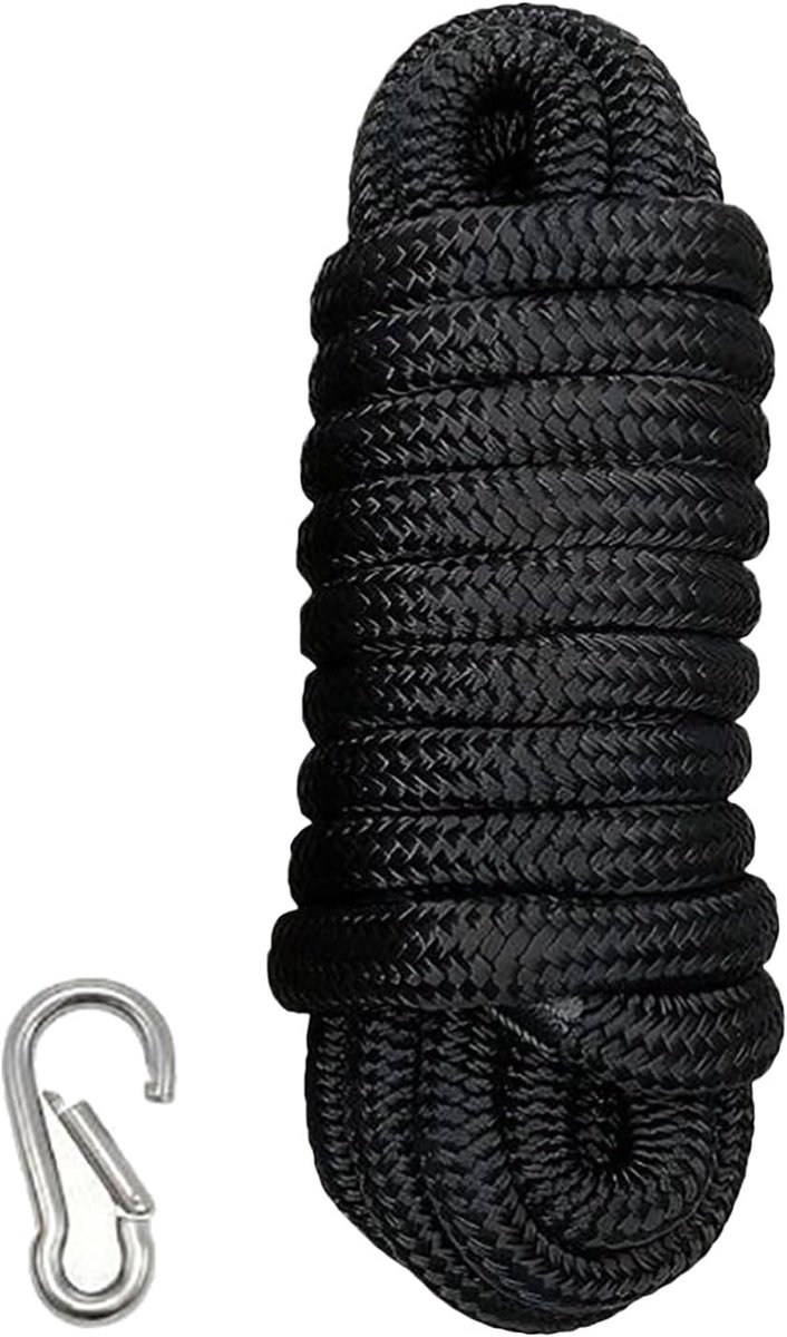 Aanmeerlijnen Boot - Meertouwen Jacht - Veilig Aanleggen - Robuuste Nylon Constructie - 16 mm x 45 m - Zwart