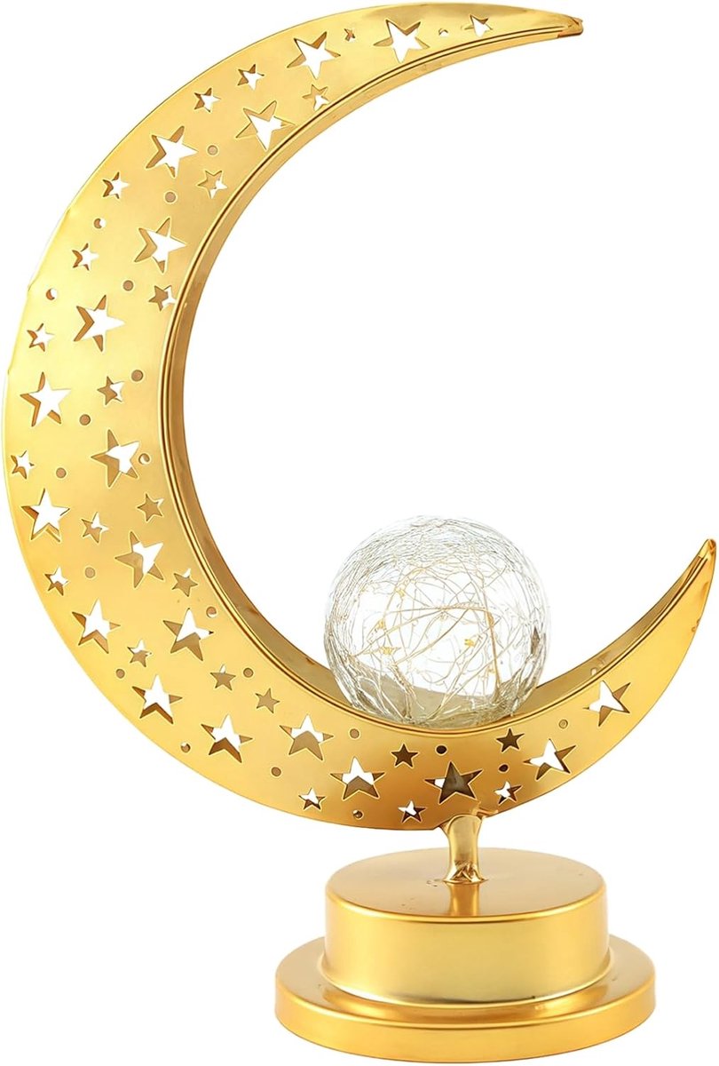Ramadan lantaarn - Decoratieve maan - Feestelijke sfeer - Betoverende projecties - 27.5 x 16.5 cm - Goud