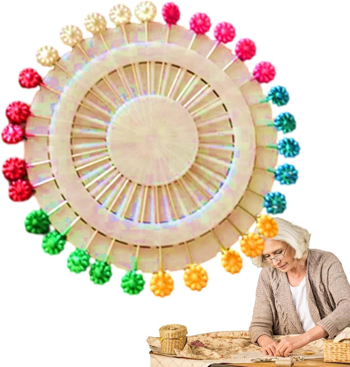 Naaispelden met koppen - Rechte pinnen decoratief - Stoffen verbinden - Stevig staaldraad - 13x13x1.5 cm - Willekeurige kleuren