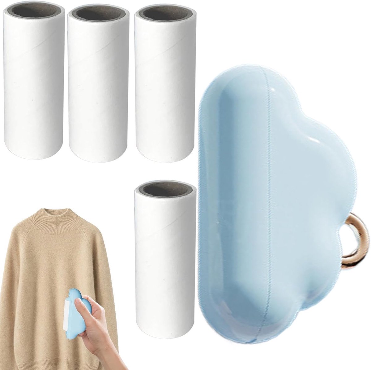 Pluisverwijderaar Kleding - Pluizenborstel Set - Kleding Onderhouden - Batterijloos Ontwerp - 1 Rol 4 Vullingen - Blauw Wit