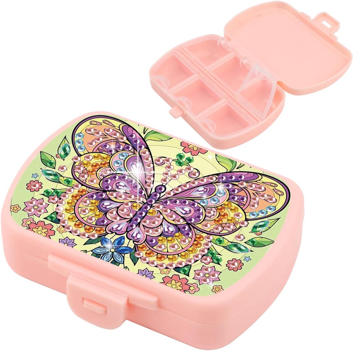 Diamond Painting Pillendoos voor Onderweg met 6 Vakken - Ideaal voor Reizen, Organiseren en Dagelijks Gebruik van Medicijnen en Accessoires