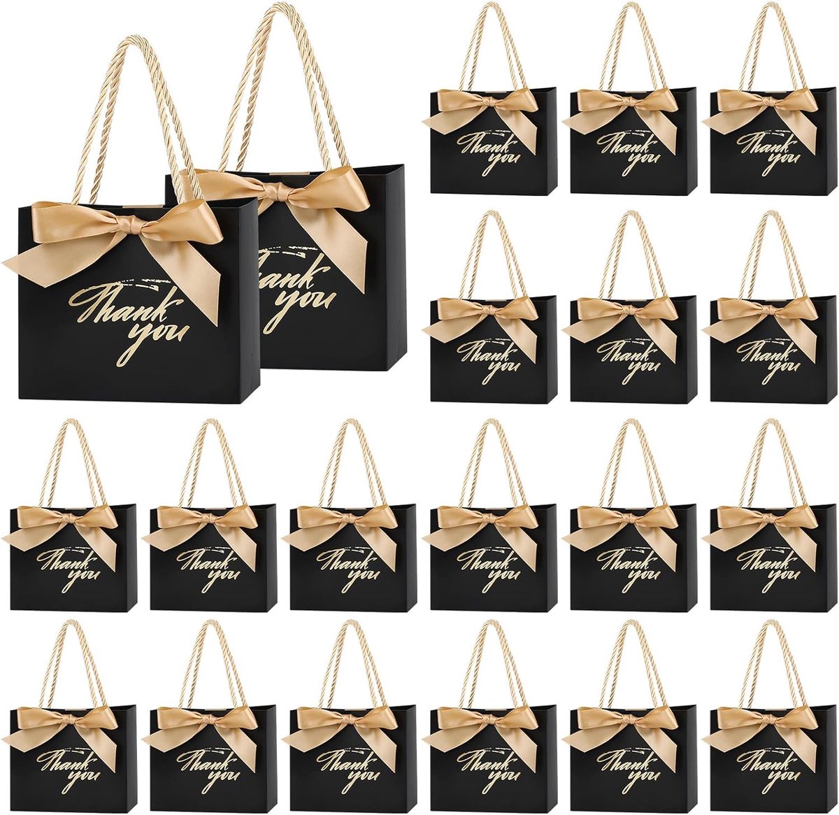 SnelShoppen - 20 Stuks Zwarte Papieren Cadeauzakjes met Handvat en Strik - Mini Party Favor Bags voor Verjaardag, Bruiloft en Feestdecoratie - Compact