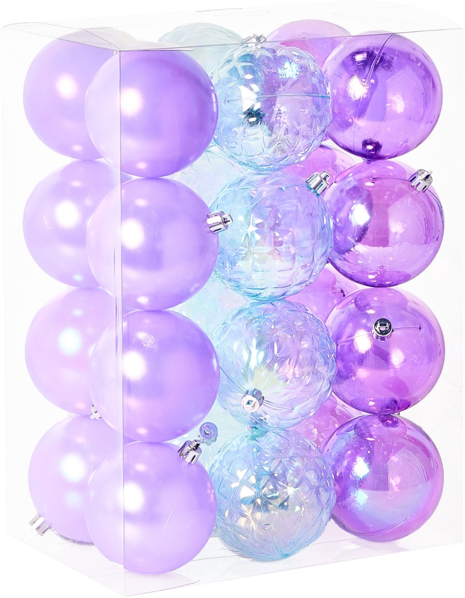 ASNEN - Set van 24 kerstballen - Violet - Synthetisch materiaal