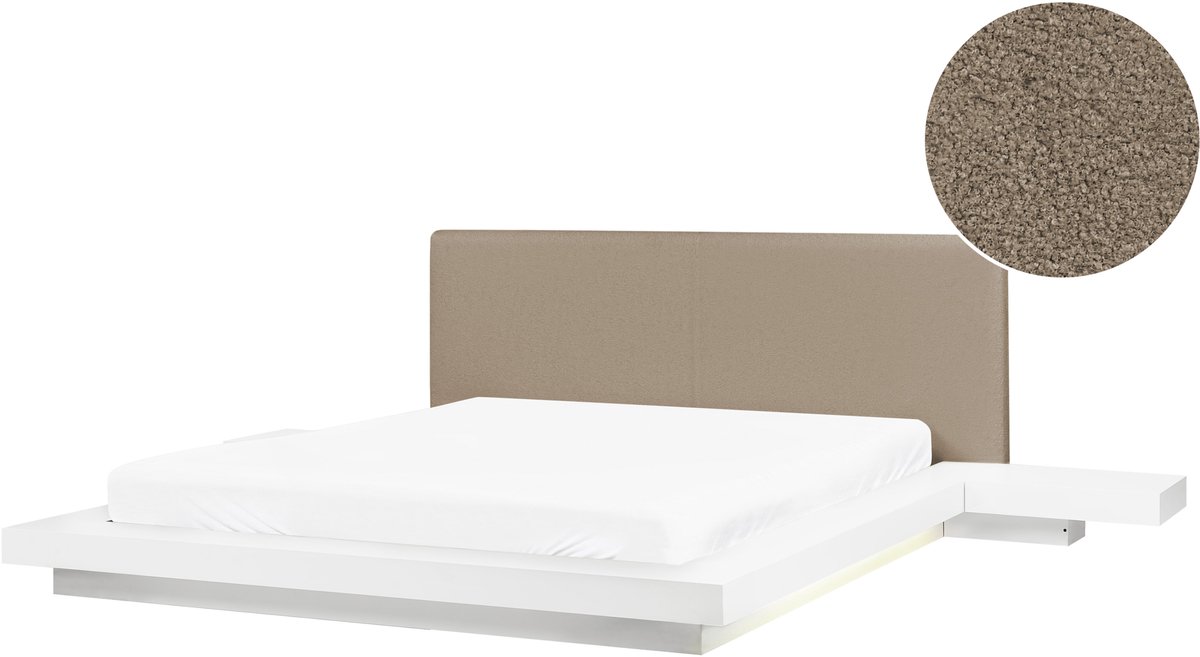 ZEN - Tweepersoonsbed met LED - Wit/Taupe - 160 x 200 cm - MDF