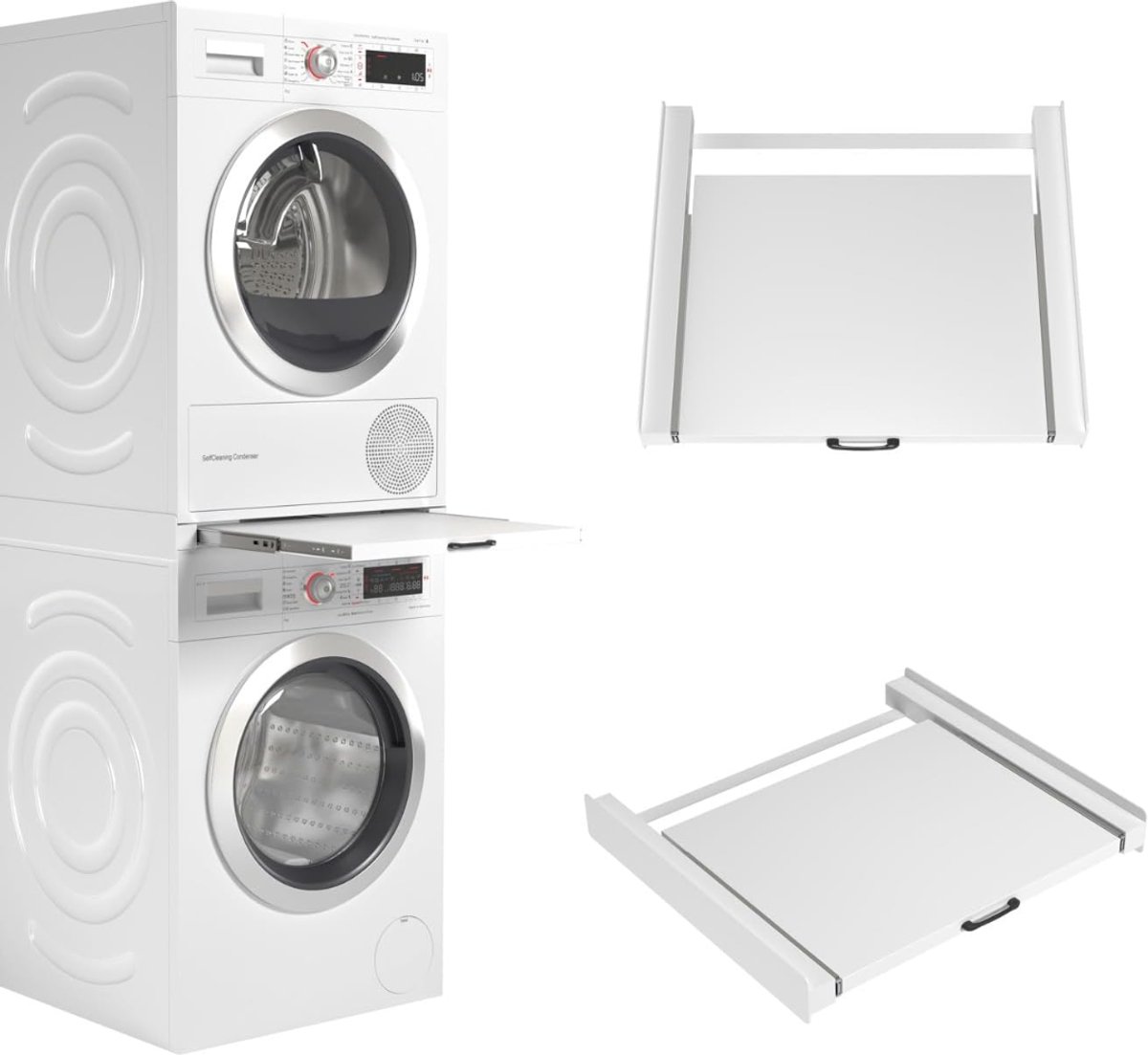 KIRA® Tussenstuk Wasmachine Droger - Laadcapaciteit 100kg - Wasdroger - Stapelkit voor Wasmachine en Droger - Wit - 54cm x 60cm x 8cm