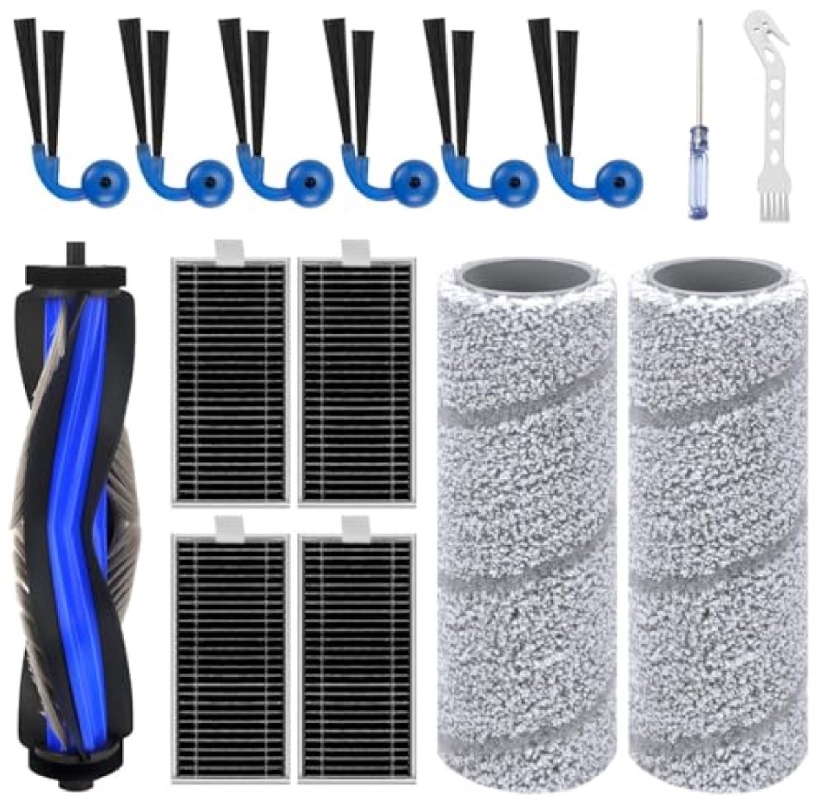 15-delige accessoireset voor Ecovacs Deebot X11 OmniCyclone/X11 Pro/X11 - 1 hoofdborstel, 2 wieltjes, 6 zijborstels, 4 HEPA-filters, 1 reinigingsborstel, 1 schroevendraaier - PromoHome