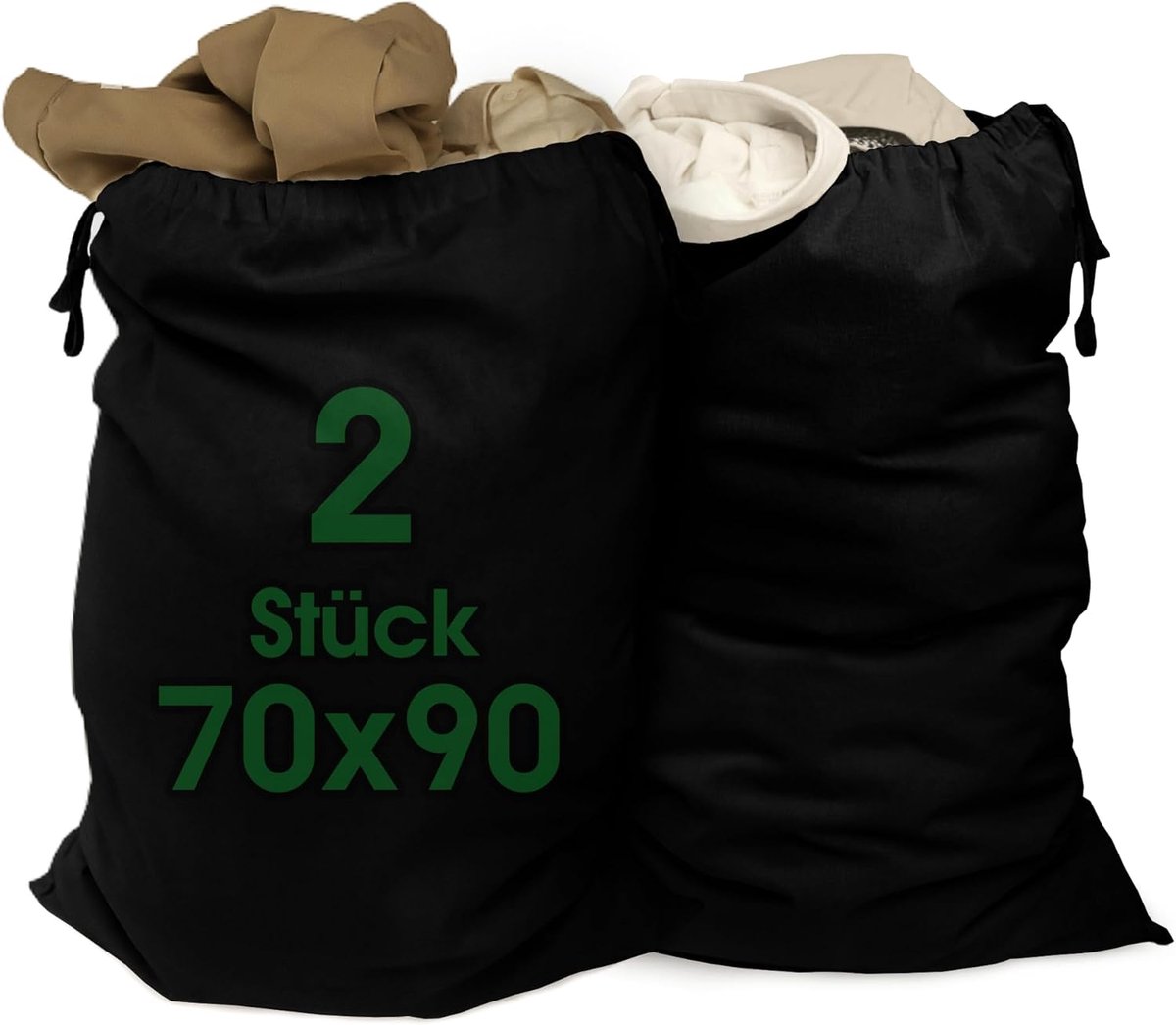 SnelShoppen - XXL Waszak Zwart 70x90cm - 100% Katoen - Extra Grote Waszak - Duurzaam met Koord - Reiskledingverzamelaar - Wasbox - Kledingzak
