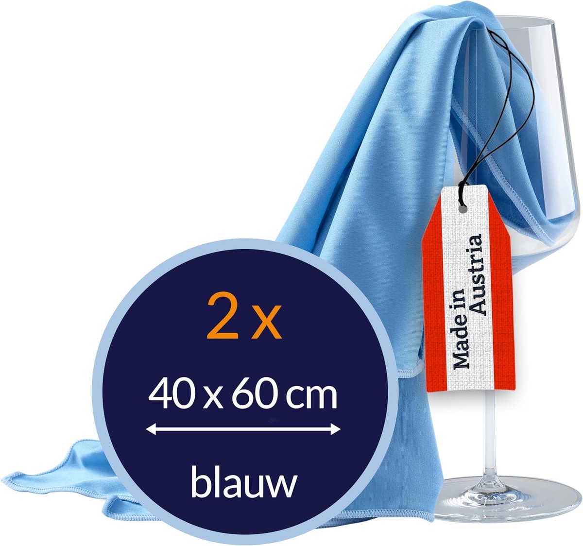 SnelShoppen - Microvezel Glasdoeken voor Wijn Glazen, Streeploos, Blauw, 2x 40x60cm | Lintvrij, Krasvrij, Polijstdoek voor Glas, Ramen en Spiegels, Ca