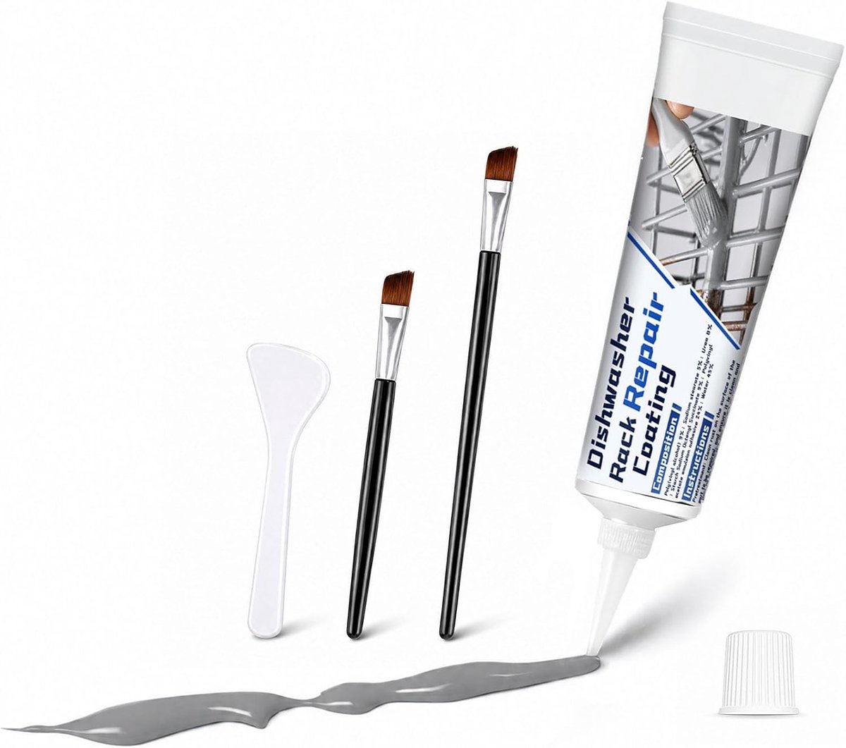 SnelShoppen - Grijze Vaatwasserrek Reparatie Coating 50ml - Waterdicht, Hoge Temperatuur en Druk Bestendig - Inclusief Professionele Borstels en Schra