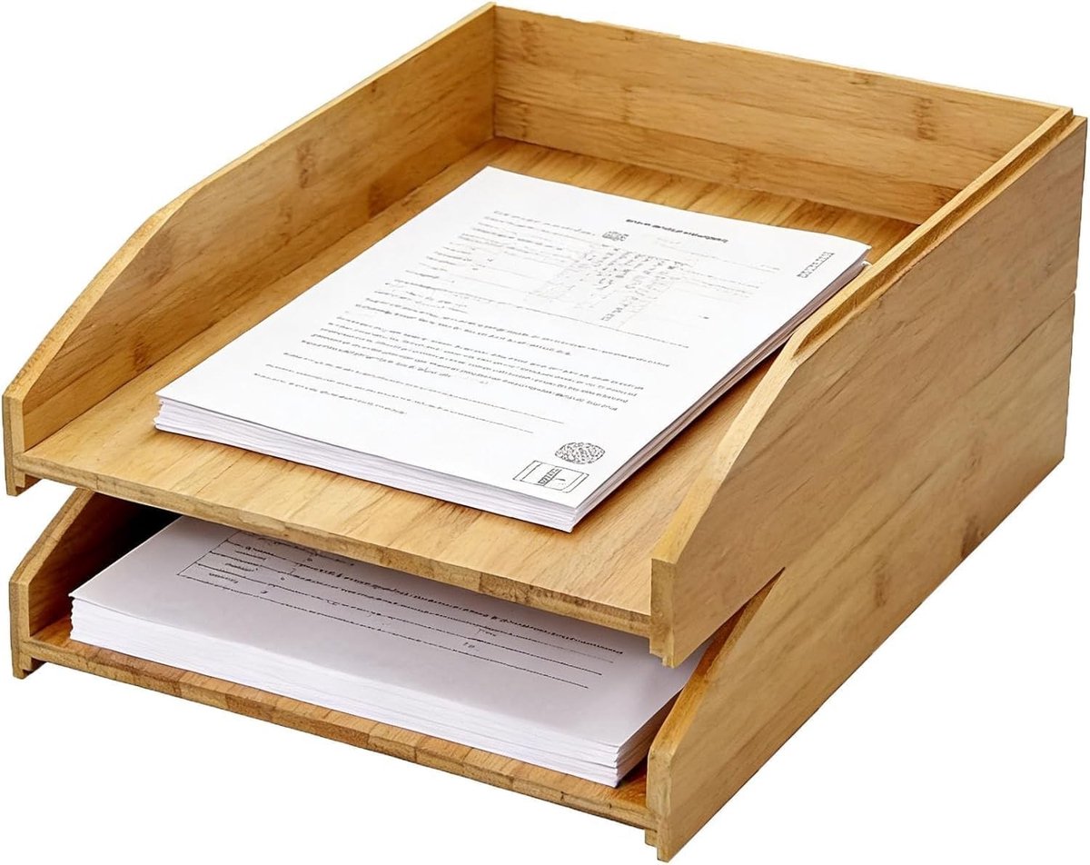 Set van 2 stapelbare opbergbakken voor A4-documenten – bureau-organizer voor mappen, post en facturen, duurzaam en stijlvol voor kantoor en thuiskantoor