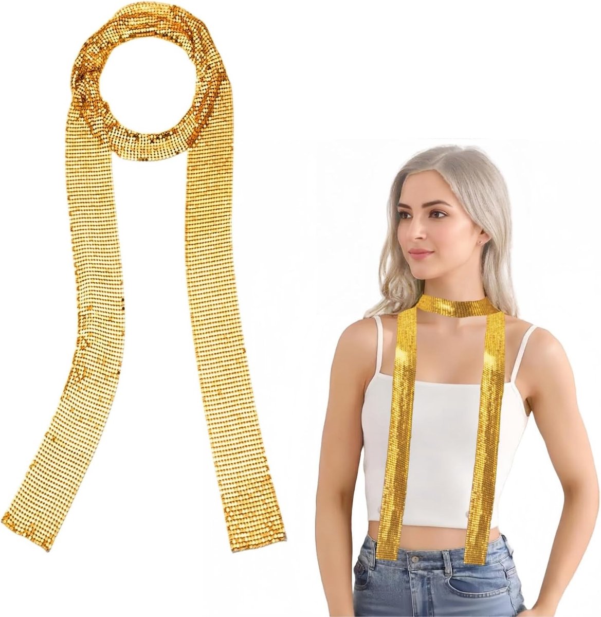 Shiny Sequins Sjaal voor Dames, Lange Dunne Sjaal voor Disco Kostuums en Feestjes, 80s Stijl Halloween Accessoires