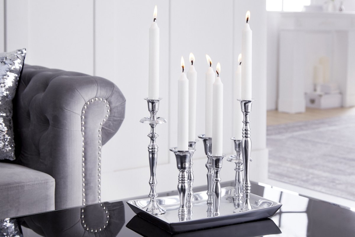 Kandelaar MODERN BAROK 30cm 7-vlammig zilver gepolijst aluminium kandelaar decoratieve plaat - 38067