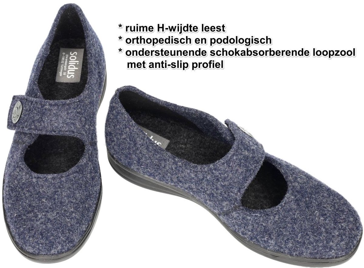 Solidus -Dames - blauw donker - pantoffels - maat 38