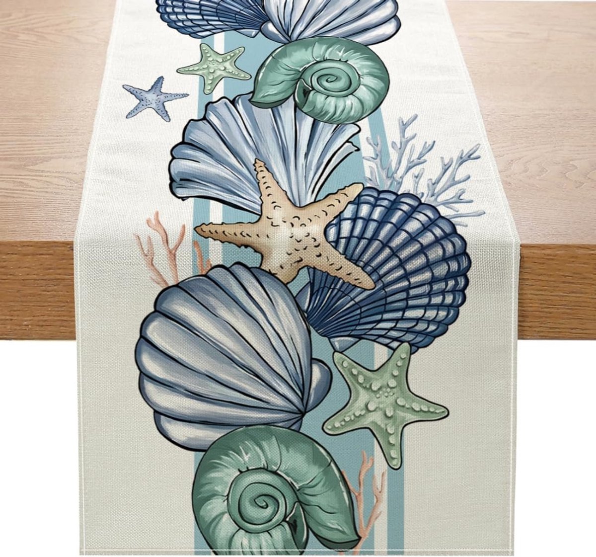 SnelShoppen - Ocean Theme Tafelrunner 33x180cm - Lichtblauw - Zomer Decoratie - Rustic Linnen - Geschikt voor Feest, Keuken, Eten en Seizoensgebonden