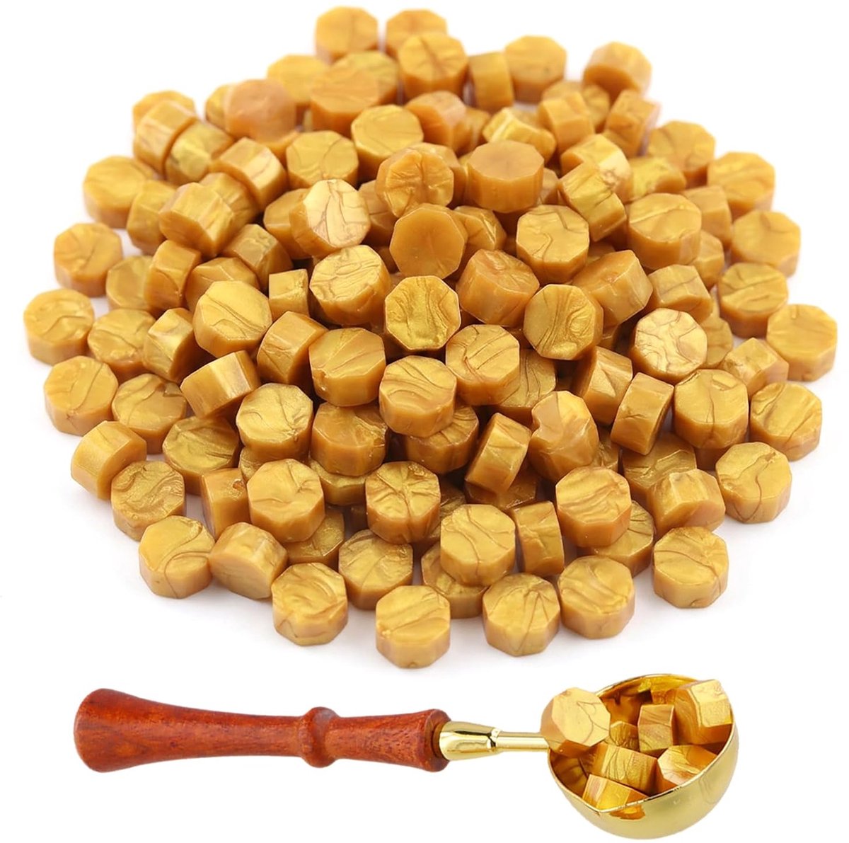 SnelShoppen - 200 Pcs Sealing Wax Beads met Melting Spoon, Gouden Wax Seal Set voor Uitnodigingen, Kaarten, Enveloppen, Cadeauverpakking, Creatieve Pr